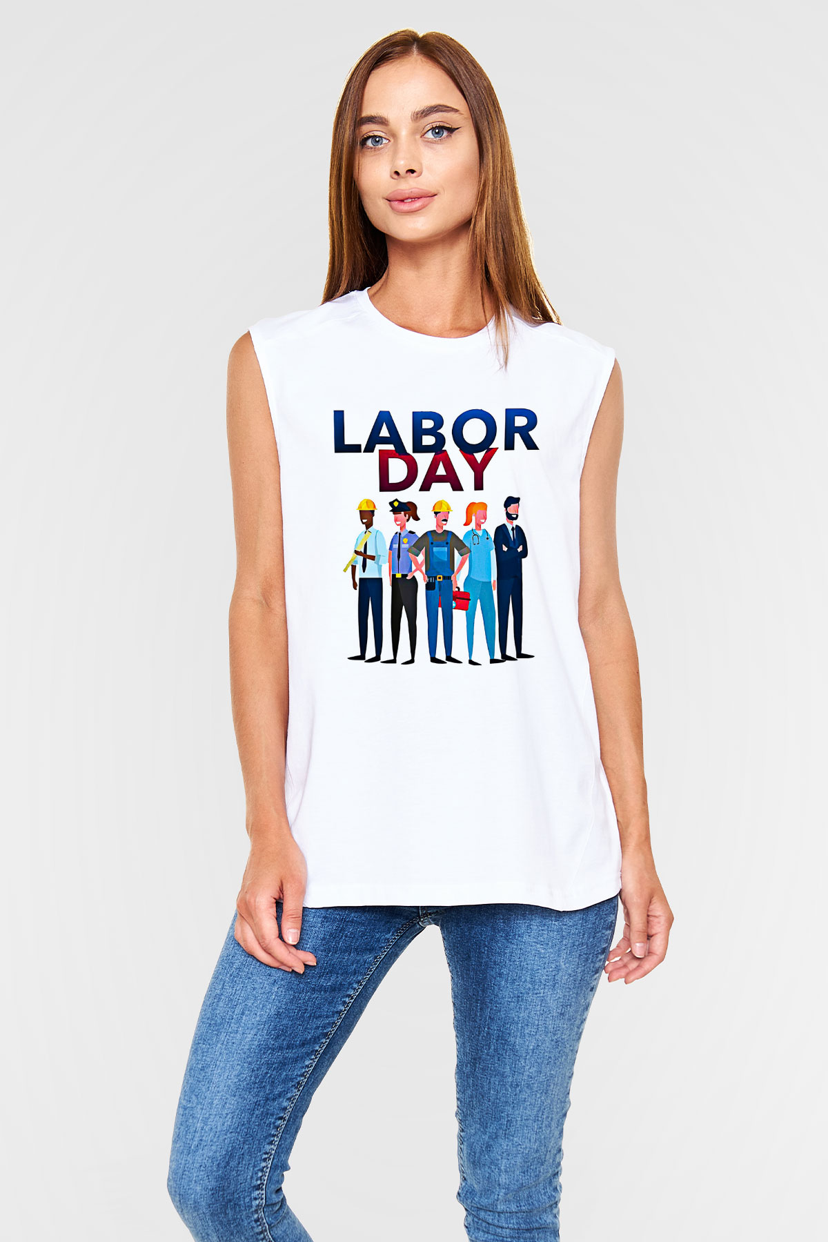 1 Mayıs Baskılı Beyaz Unisex Kolsuz Tişört - Tshirt