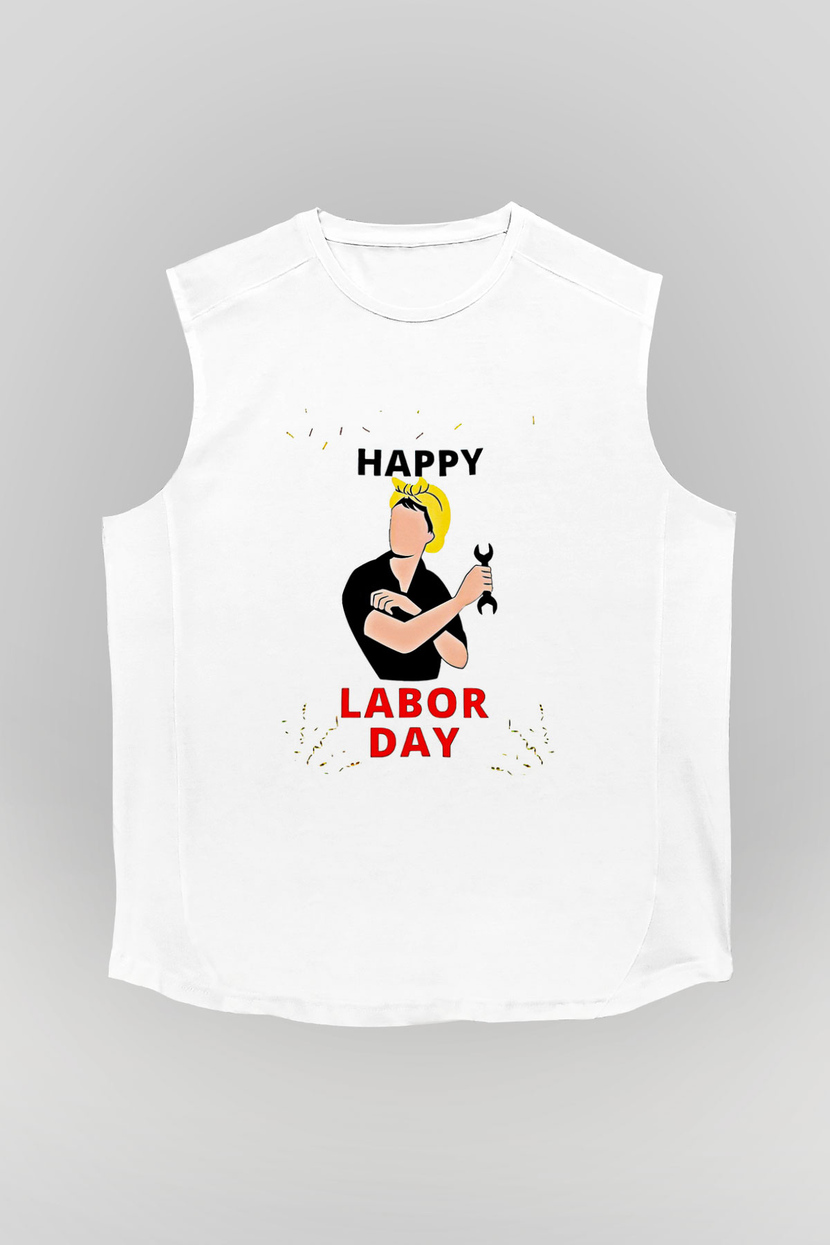 1 Mayıs Baskılı Beyaz Unisex Kolsuz Tişört - Tshirt