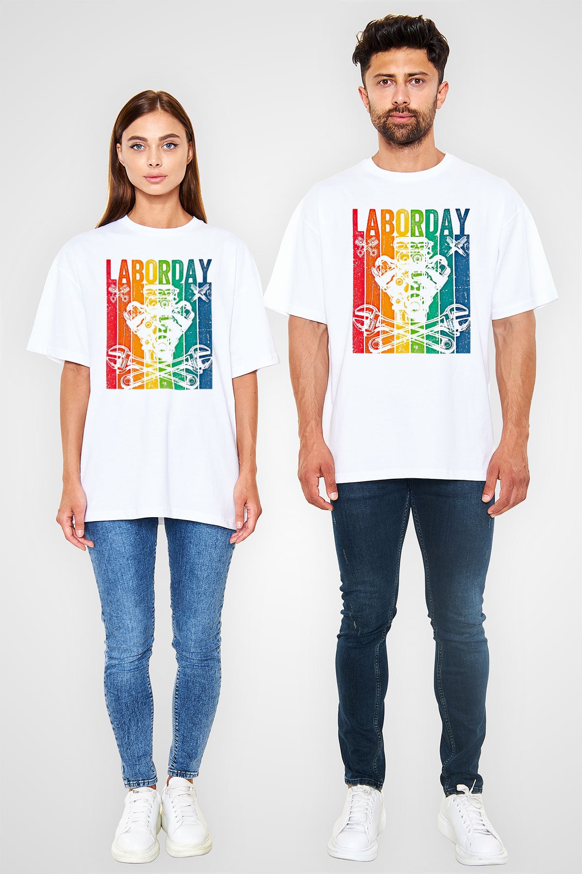 1 Mayıs Baskılı Beyaz Unisex Oversize Tişört - Tshirt