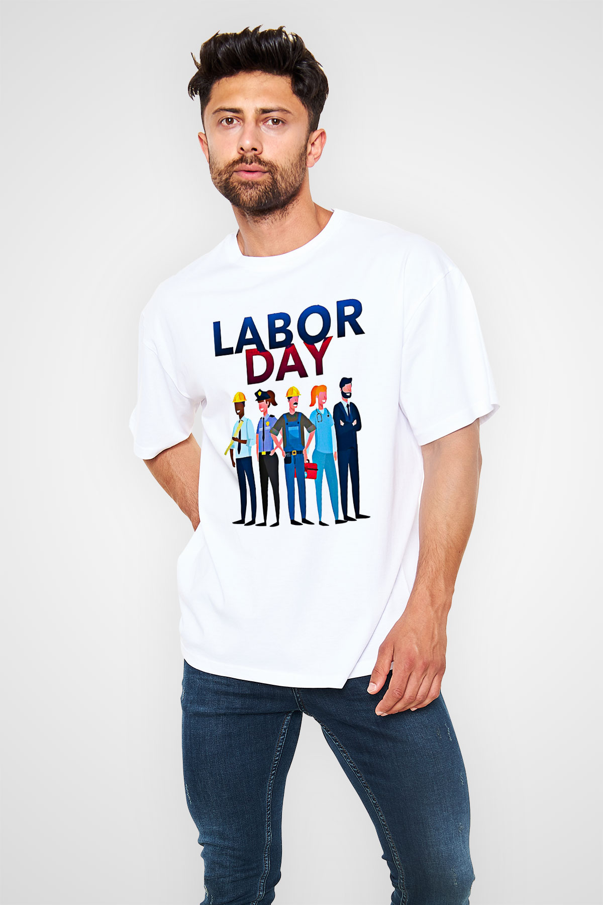 1 Mayıs Baskılı Beyaz Unisex Oversize Tişört - Tshirt