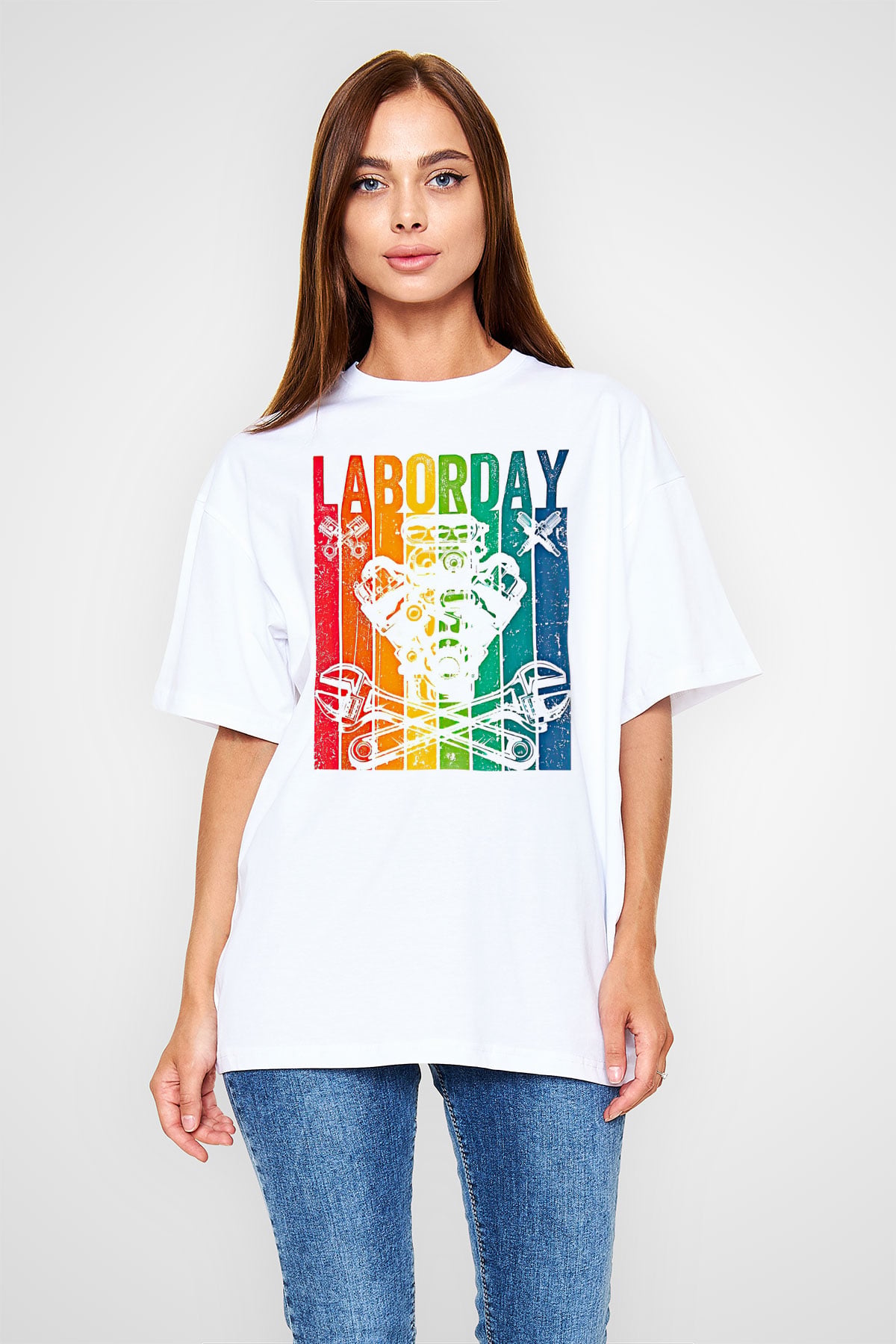 1 Mayıs Baskılı Beyaz Unisex Oversize Tişört - Tshirt