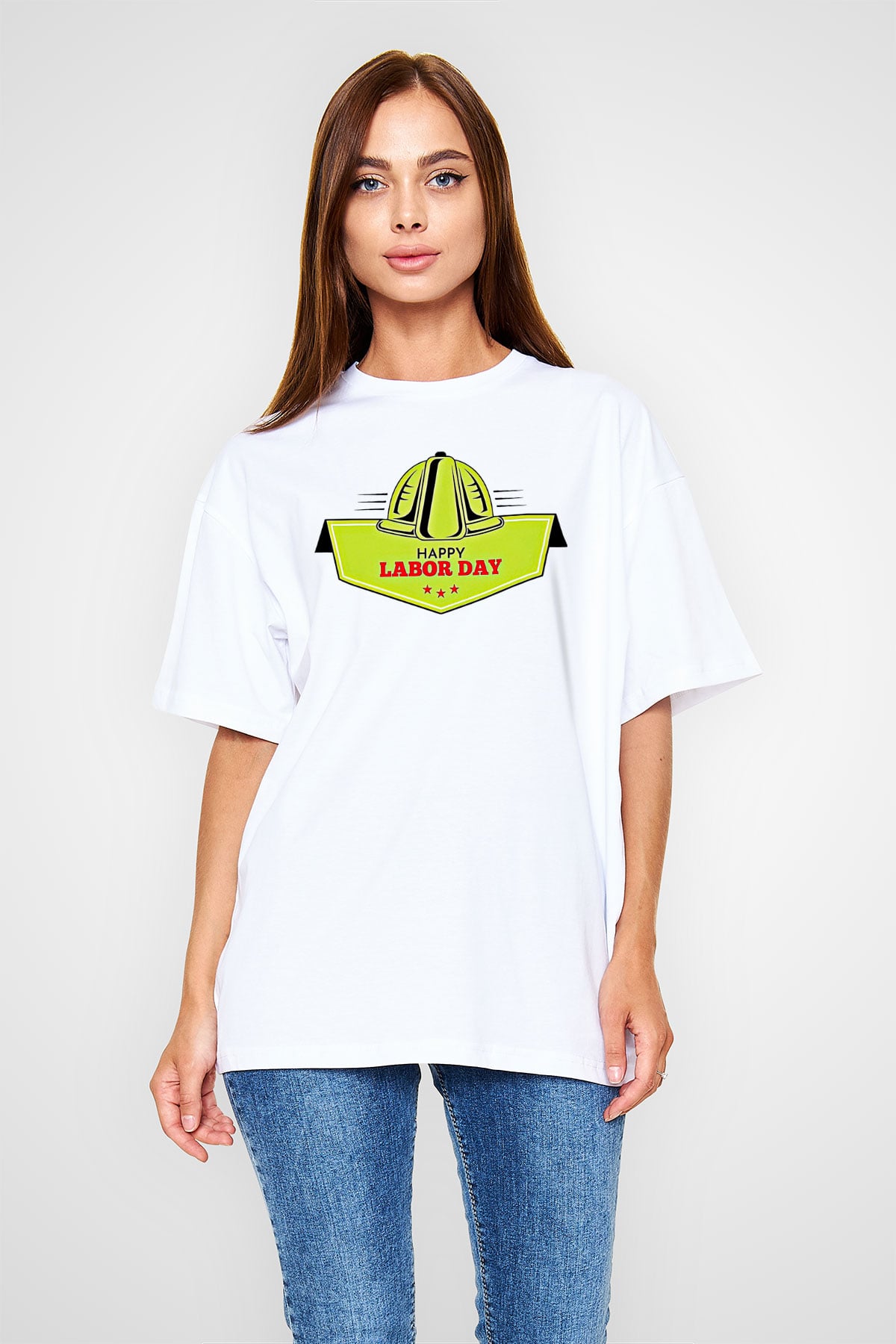 1 Mayıs Baskılı Beyaz Unisex Oversize Tişört - Tshirt