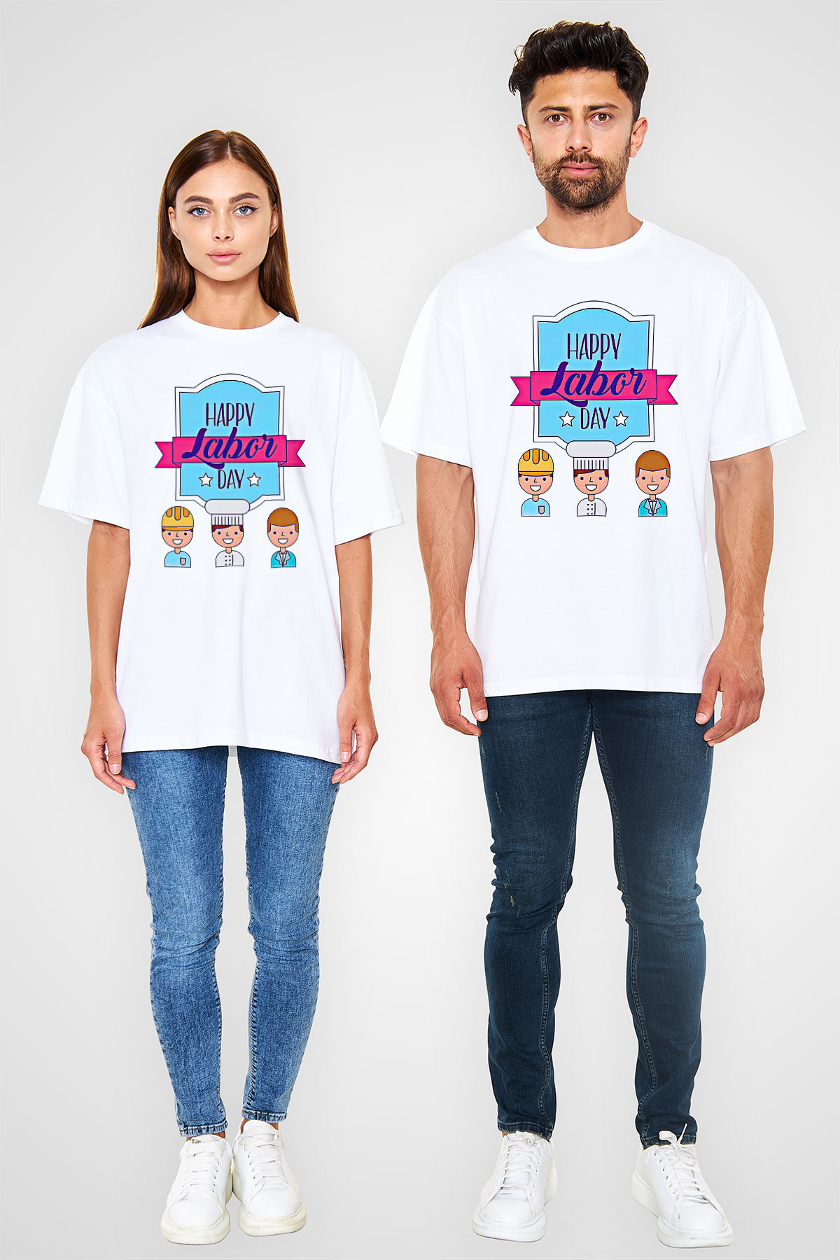 1 Mayıs Baskılı Beyaz Unisex Oversize Tişört - Tshirt