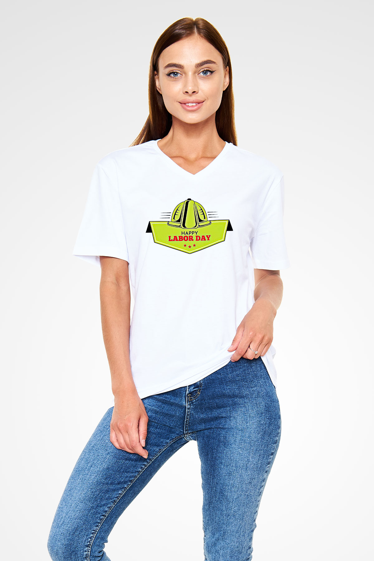 1 Mayıs Baskılı Beyaz Unisex V Yaka Tişört - Tshirt