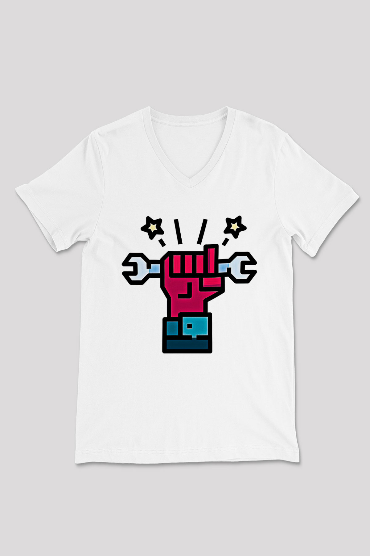 1 Mayıs Baskılı Beyaz Unisex V Yaka Tişört - Tshirt