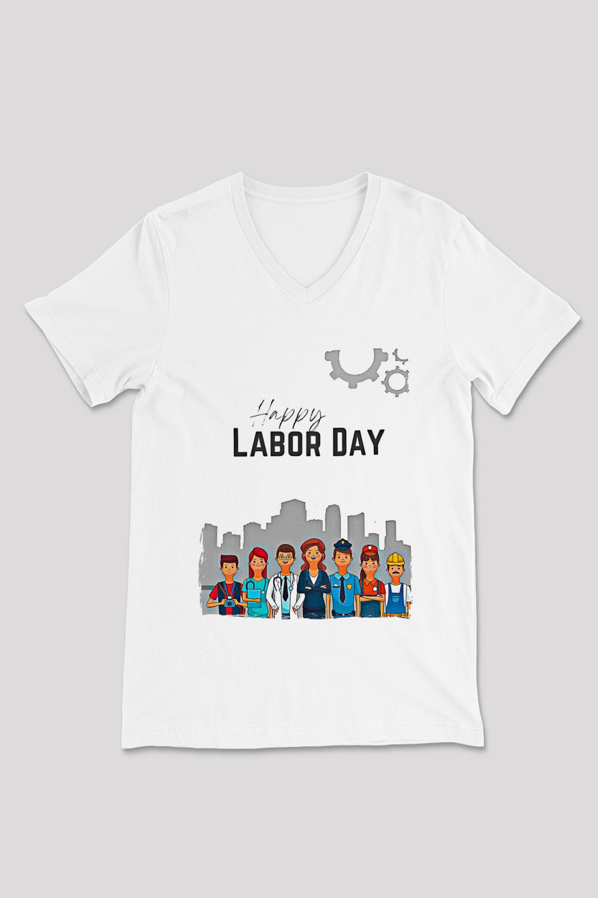 1 Mayıs Baskılı Beyaz Unisex V Yaka Tişört - Tshirt