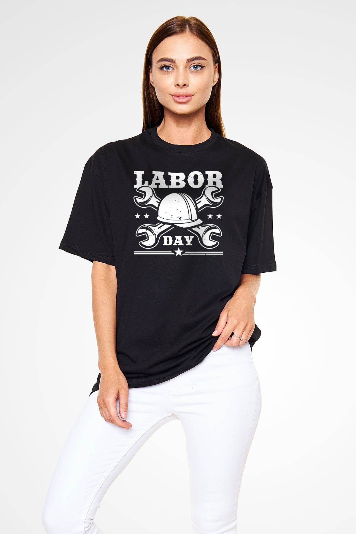 1 Mayıs Baskılı Unisex Siyah Oversize Tişört - Tshirt