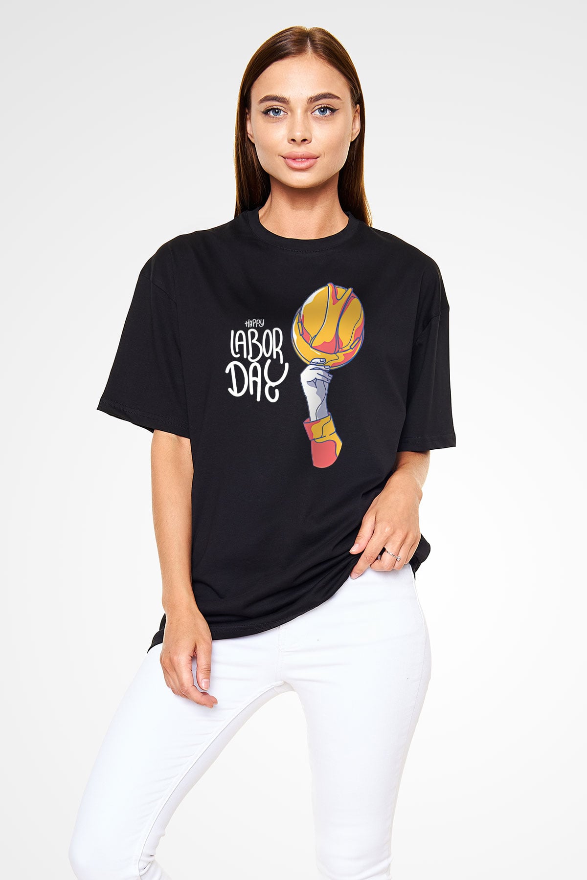 1 Mayıs Baskılı Unisex Siyah Oversize Tişört - Tshirt