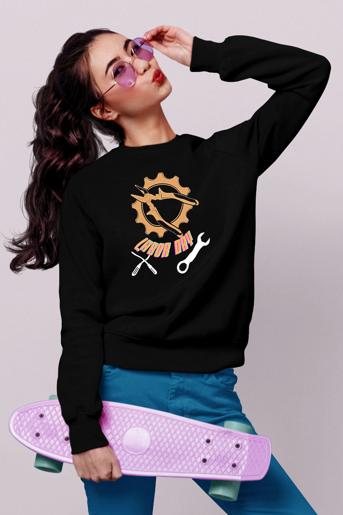 1 Mayıs Baskılı Unisex Siyah Sweatshirt