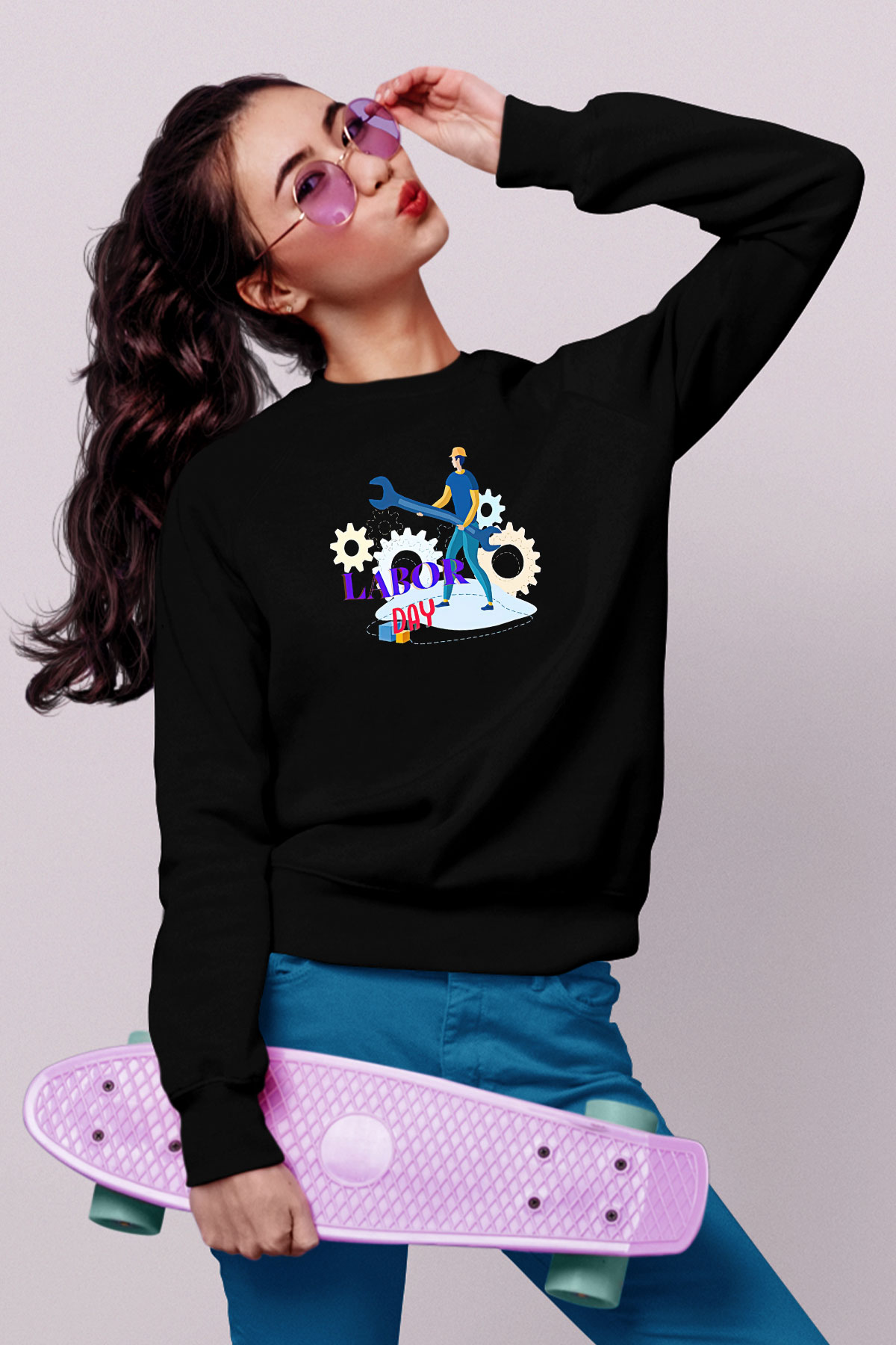 1 Mayıs Baskılı Unisex Siyah Sweatshirt