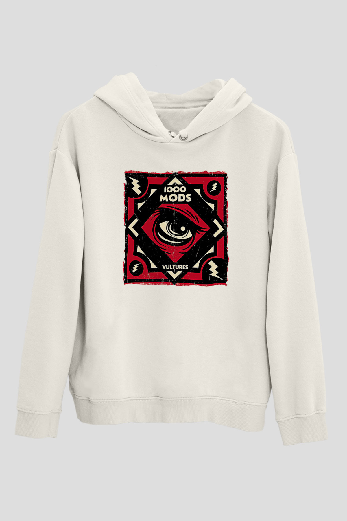 1000mods Baskılı Beyaz Unisex Kapüşonlu Sweatshirt