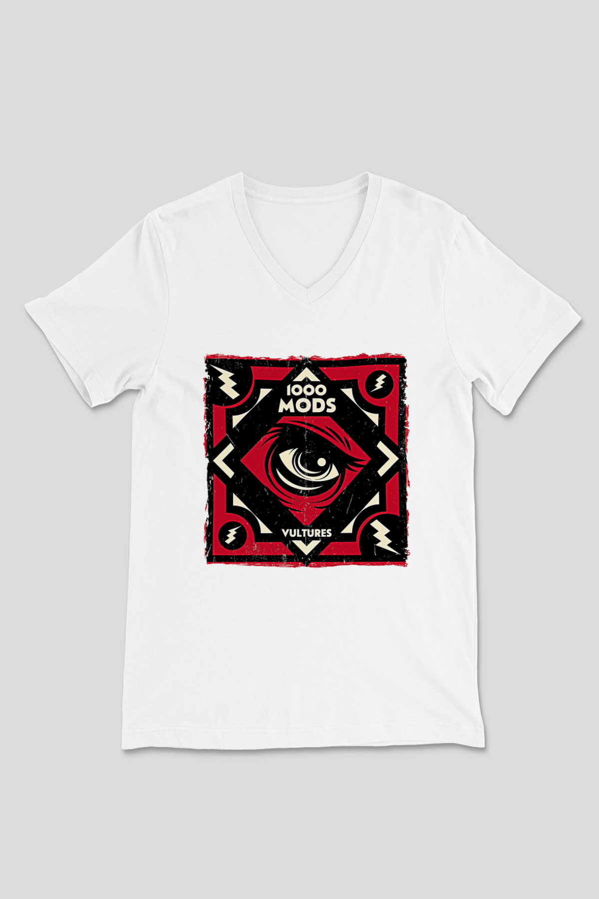1000mods Baskılı Beyaz Unisex V Yaka Tişört - Tshirt