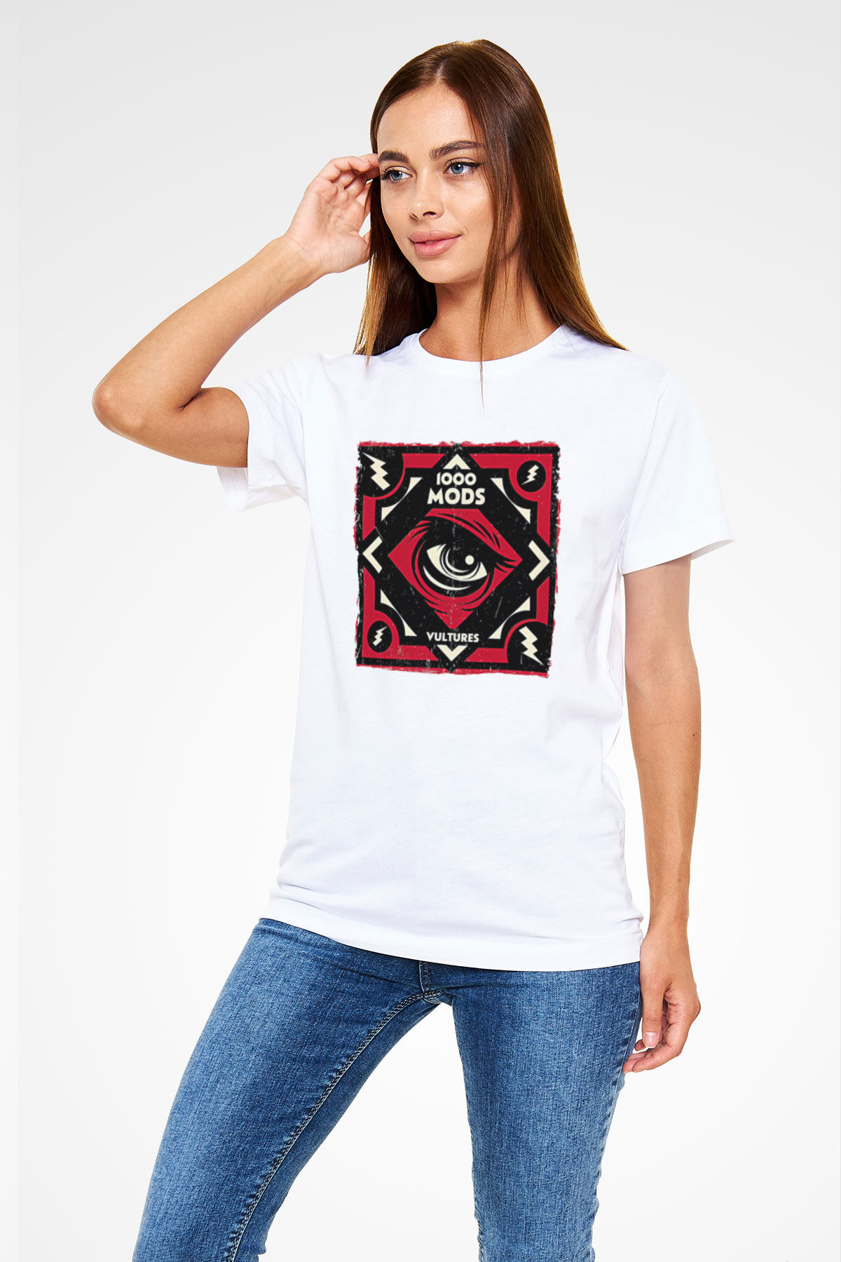 1000mods Baskılı Unisex Beyaz Tişört - Tshirt