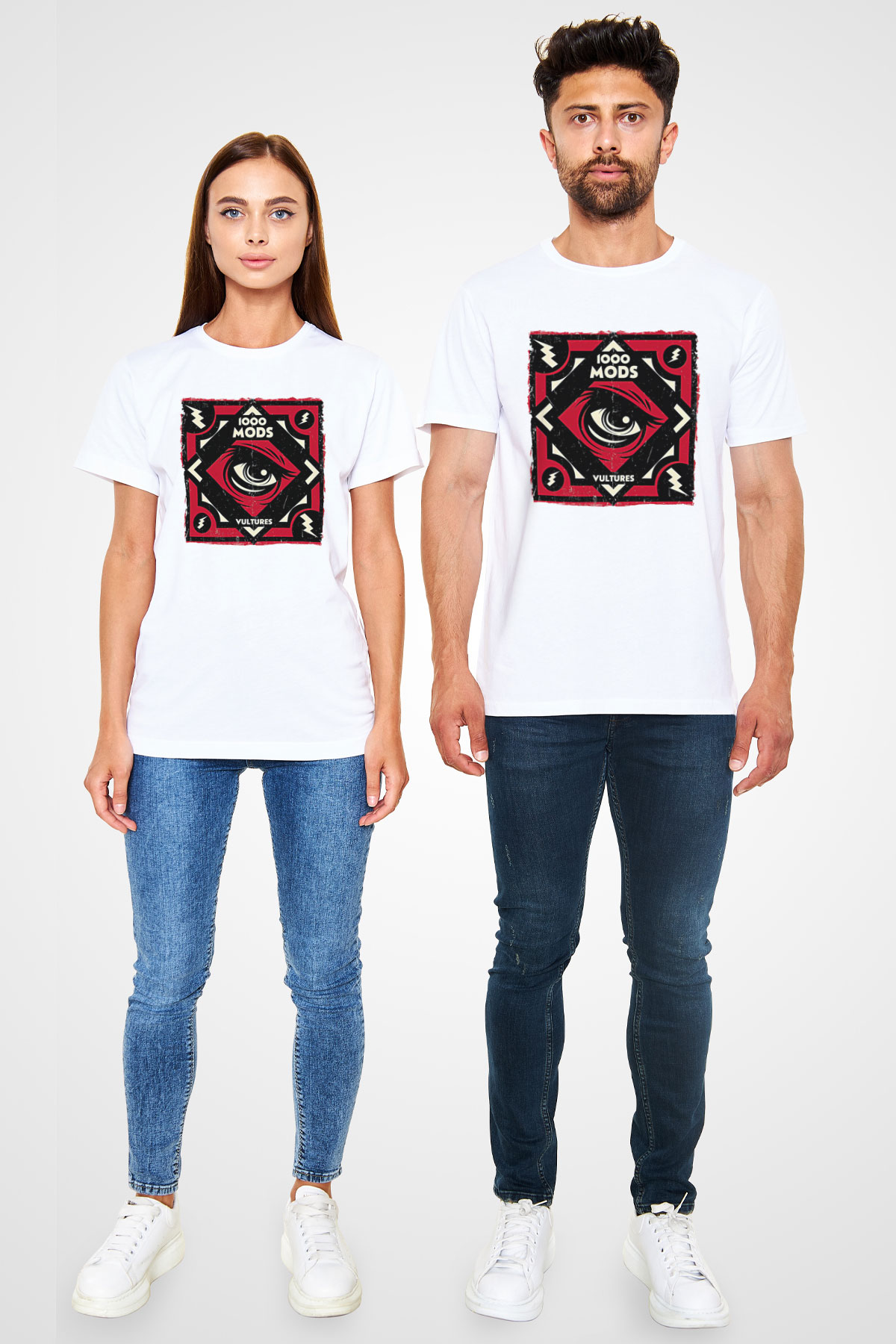 1000mods Baskılı Unisex Beyaz Tişört - Tshirt