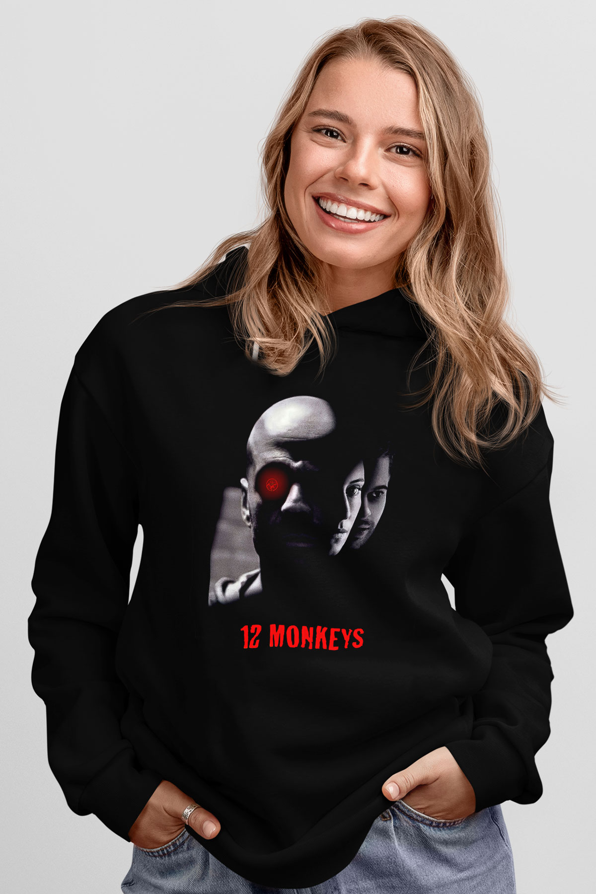 12 Maymun (12 Monkeys) Baskılı Unisex Siyah Hoodie