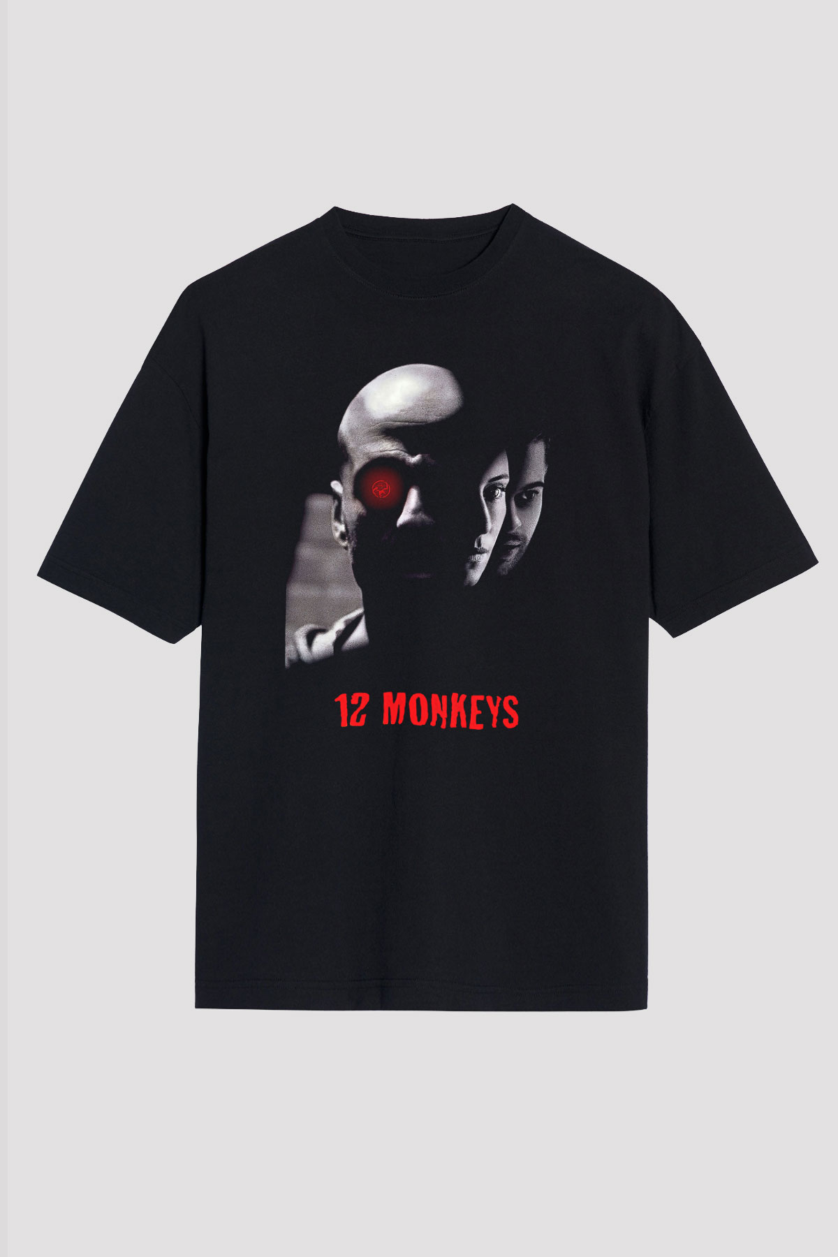 12 Maymun (12 Monkeys) Baskılı Unisex Siyah Oversize Tişört - Tshirt