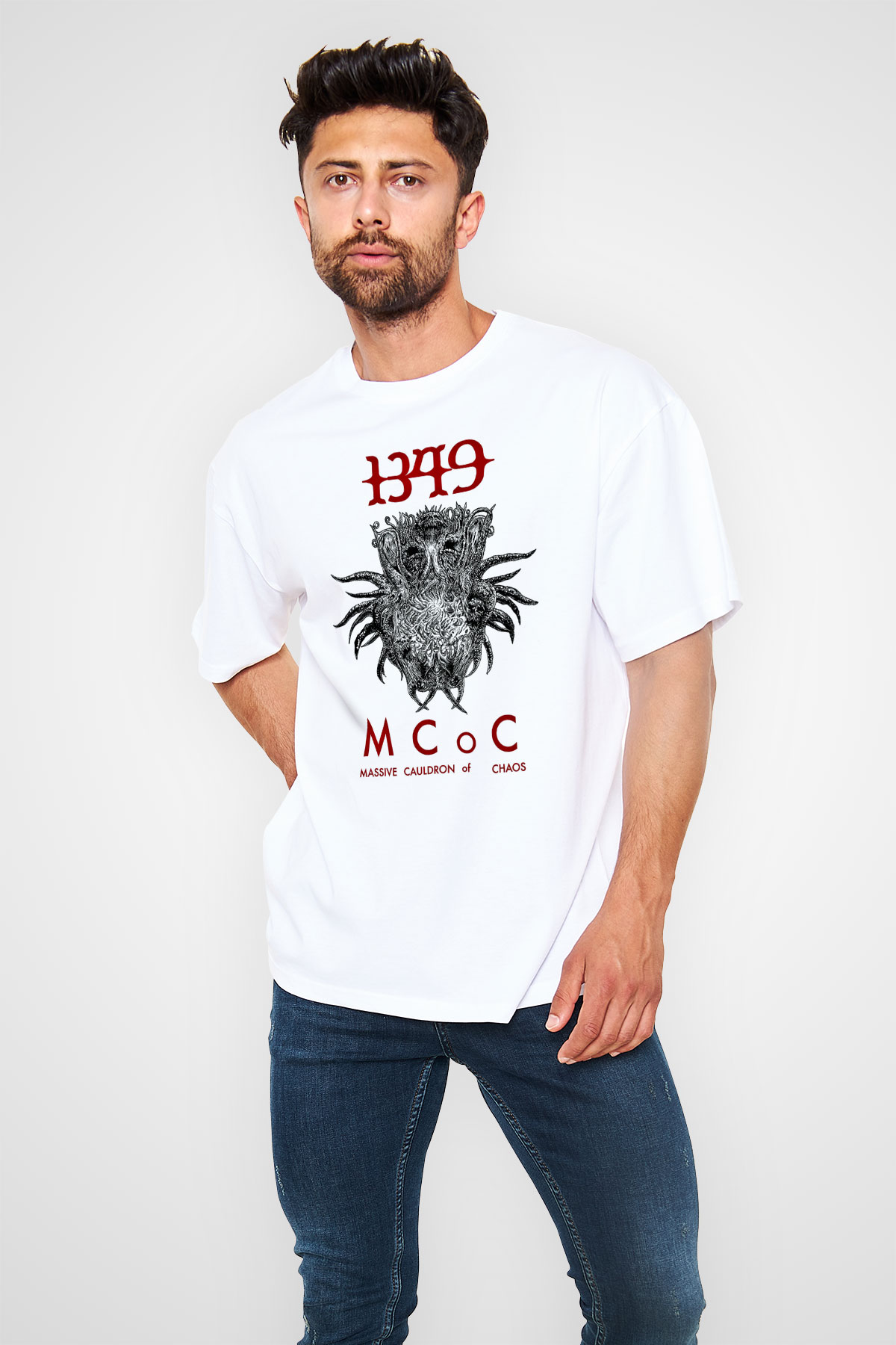 1349 Baskılı Unisex Beyaz Oversize Tişört
