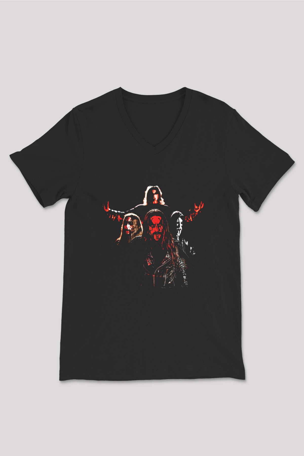 1349 Baskılı Unisex Siyah V Yaka Tişört