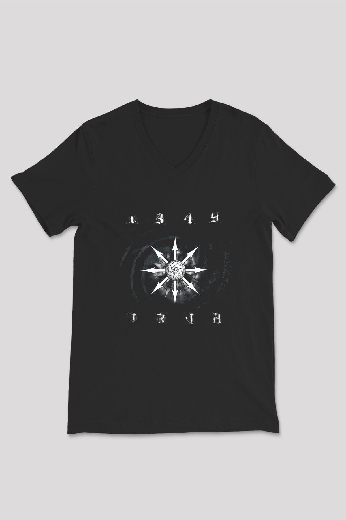 1349 Baskılı Unisex Siyah V Yaka Tişört