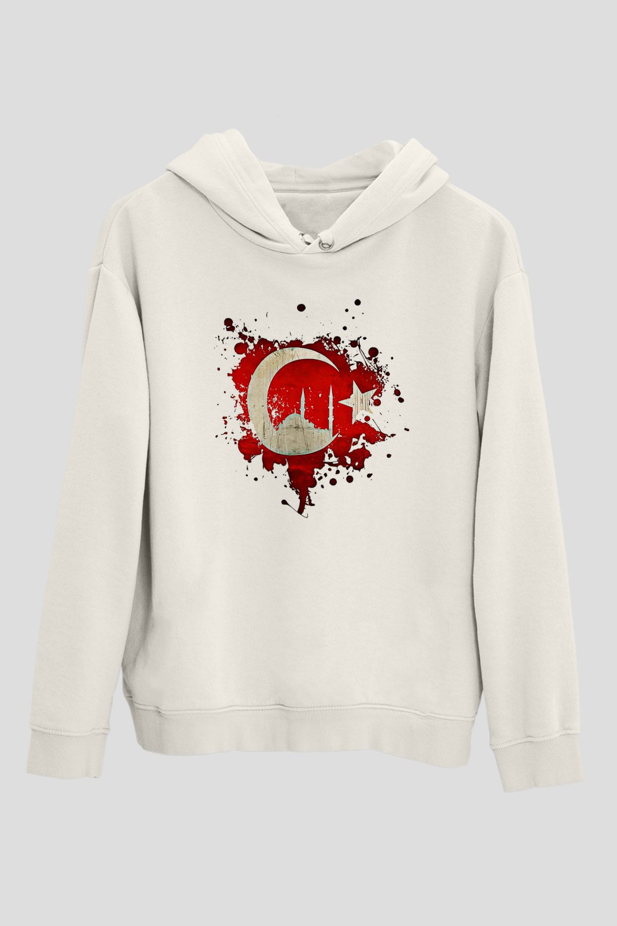 1453 Baskılı Beyaz Unisex Hoodie