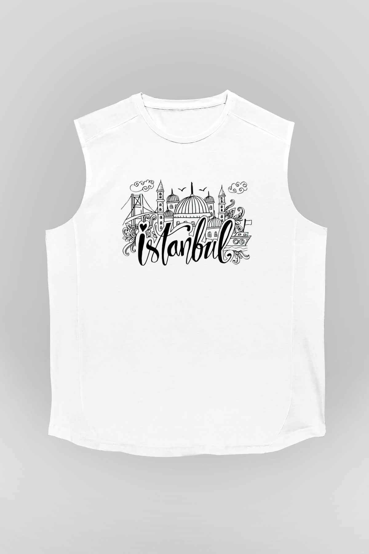 1453 Baskılı Beyaz Unisex Kolsuz Tişört - Tshirt