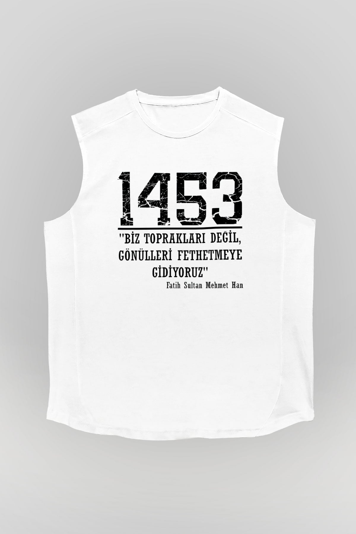 1453 Baskılı Beyaz Unisex Kolsuz Tişört - Tshirt