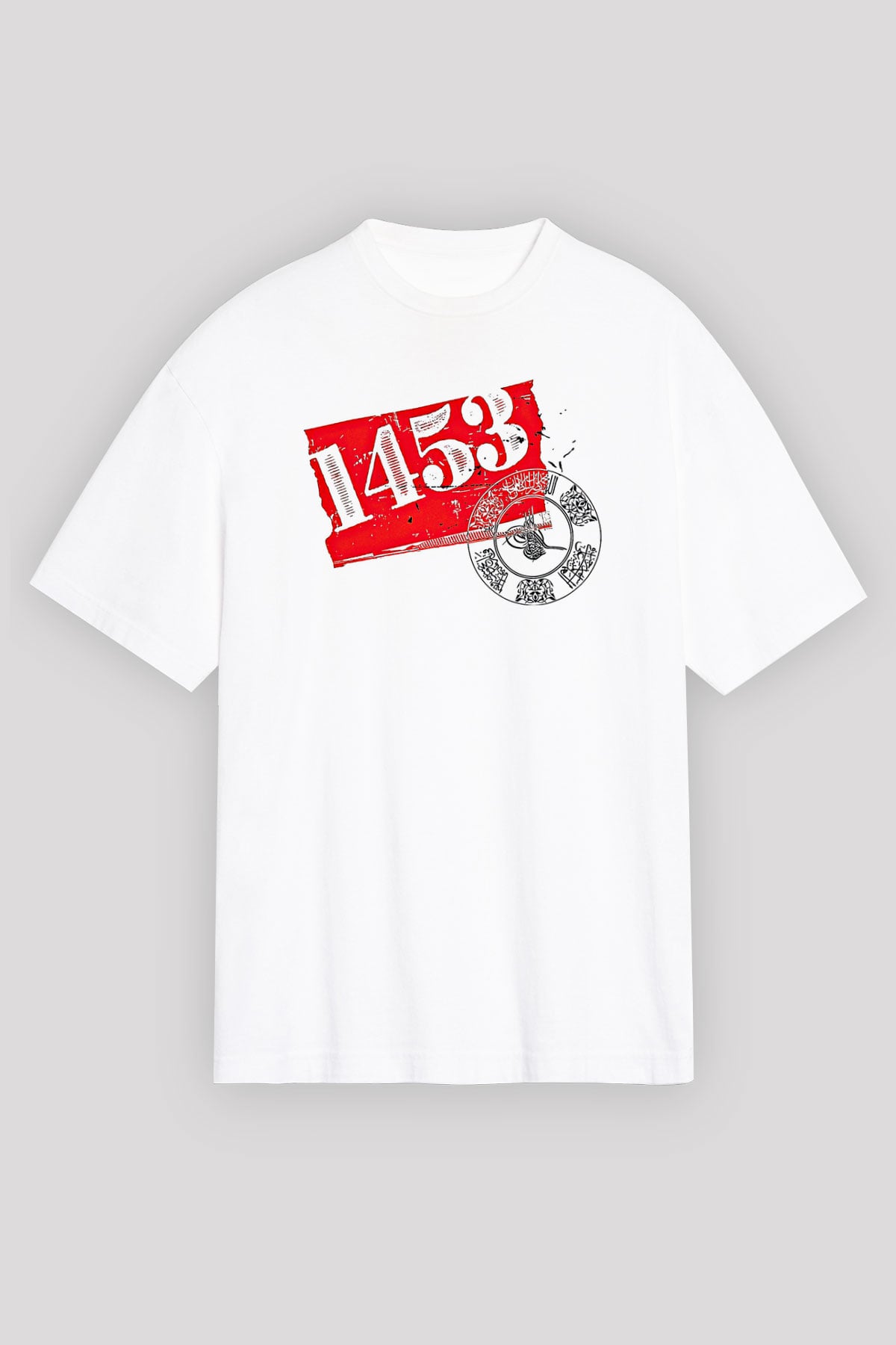 1453 Baskılı Beyaz Unisex Oversize Tişört - Tshirt