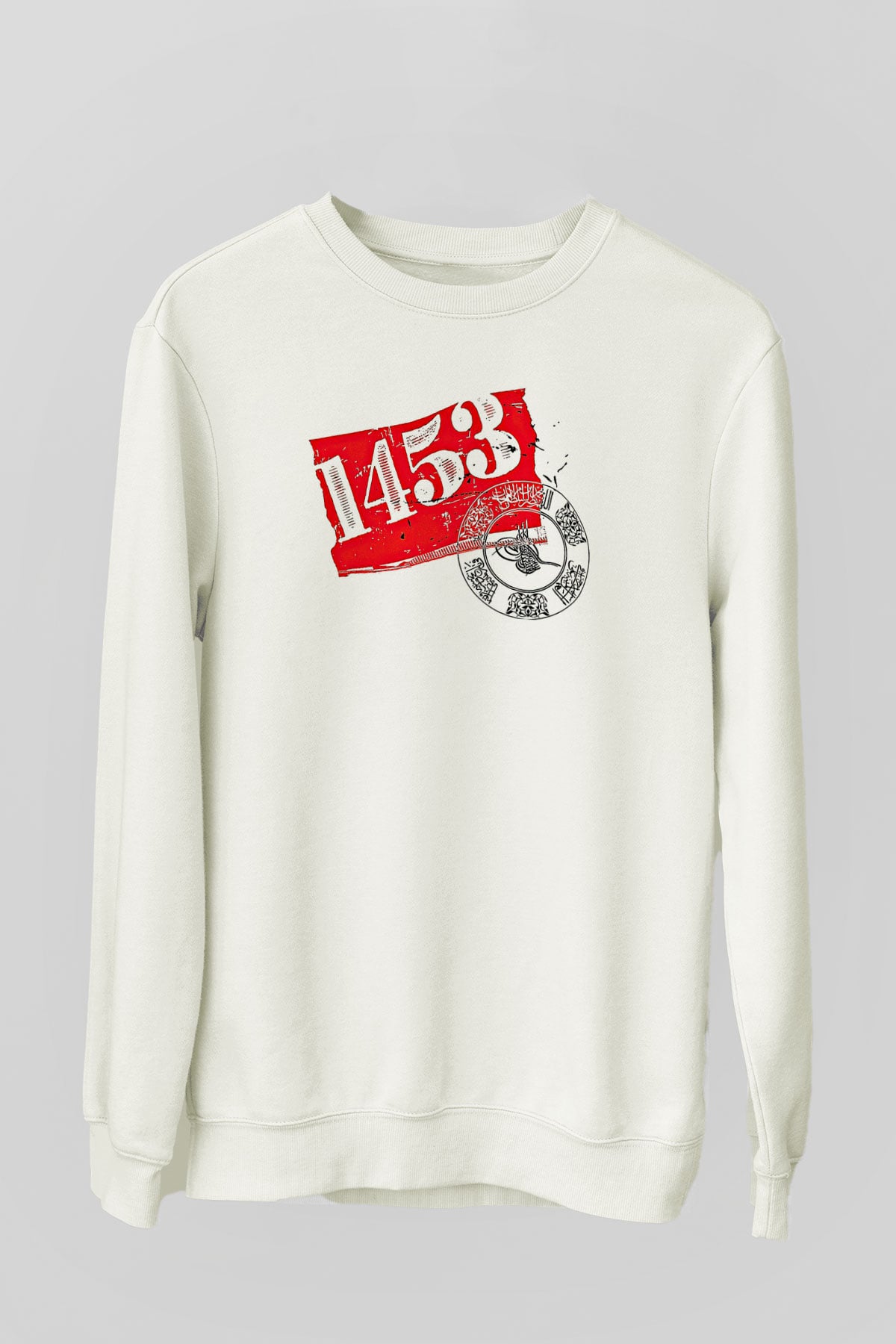 1453 Baskılı Beyaz Unisex Sweatshirt