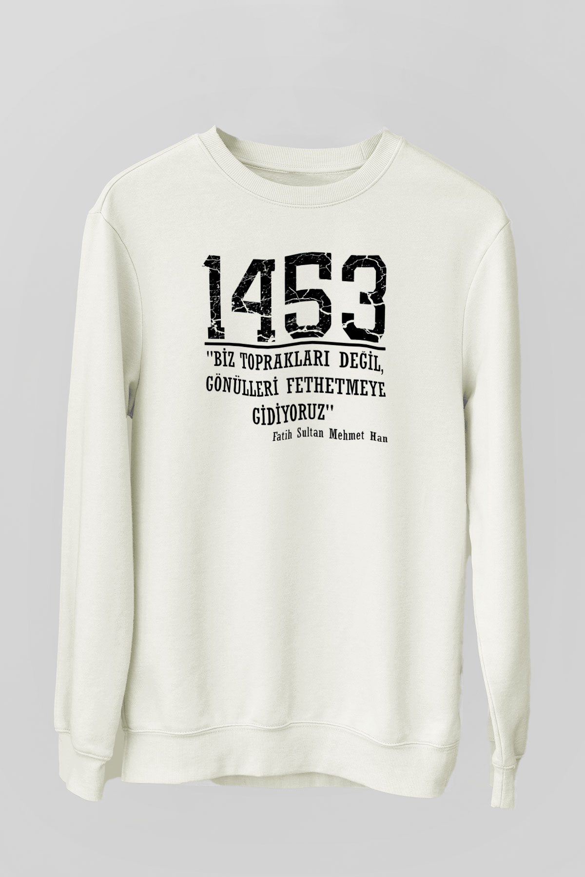 1453 Baskılı Beyaz Unisex Sweatshirt