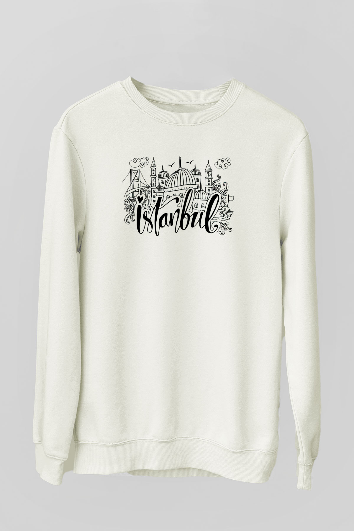 1453 Baskılı Beyaz Unisex Sweatshirt