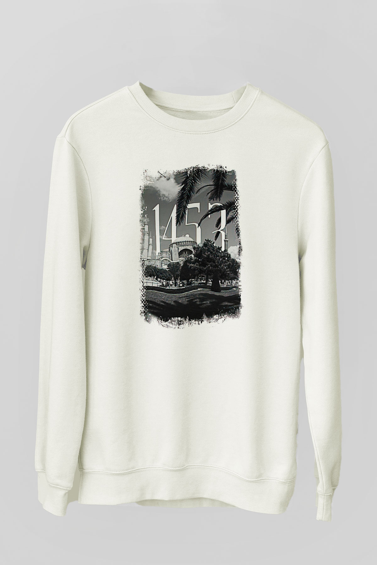 1453 Baskılı Beyaz Unisex Sweatshirt