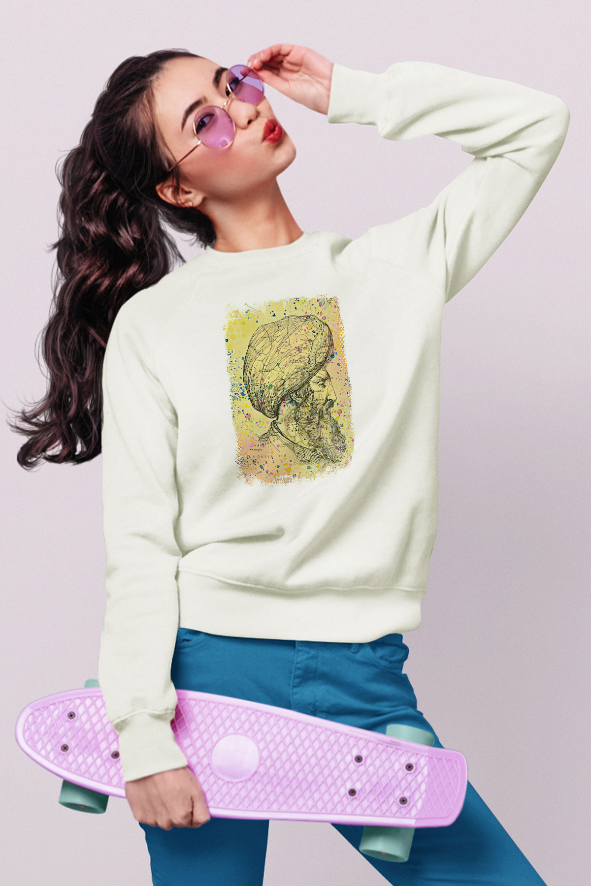 1453 Baskılı Beyaz Unisex Sweatshirt