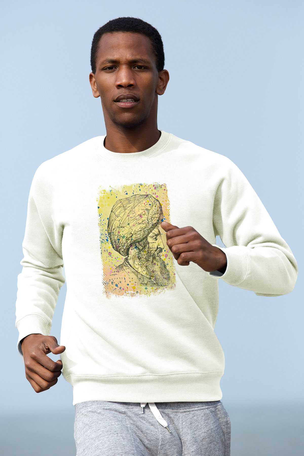 1453 Baskılı Beyaz Unisex Sweatshirt