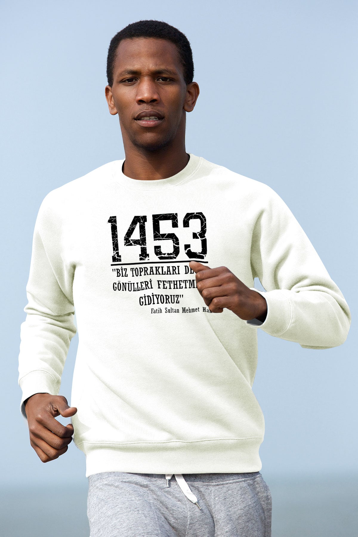 1453 Baskılı Beyaz Unisex Sweatshirt