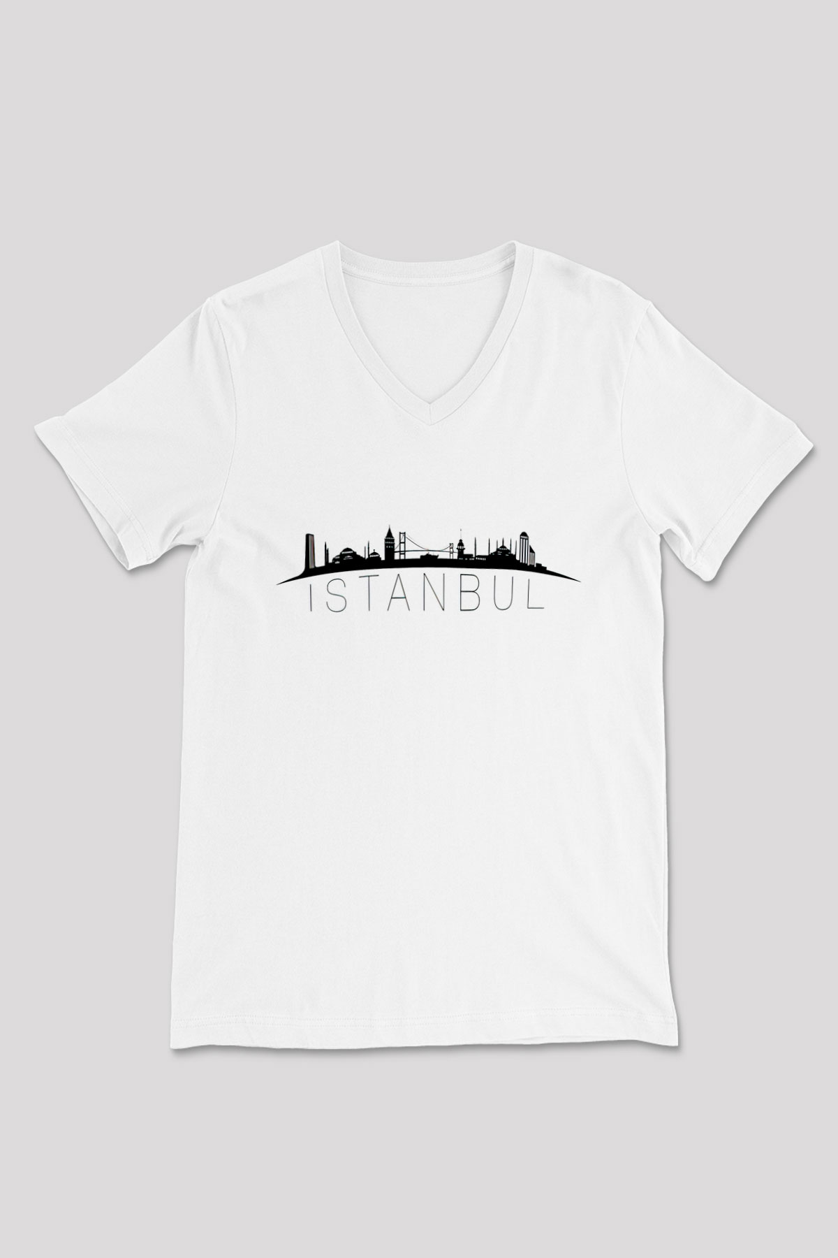 1453 Baskılı Beyaz Unisex V Yaka Tişört - Tshirt