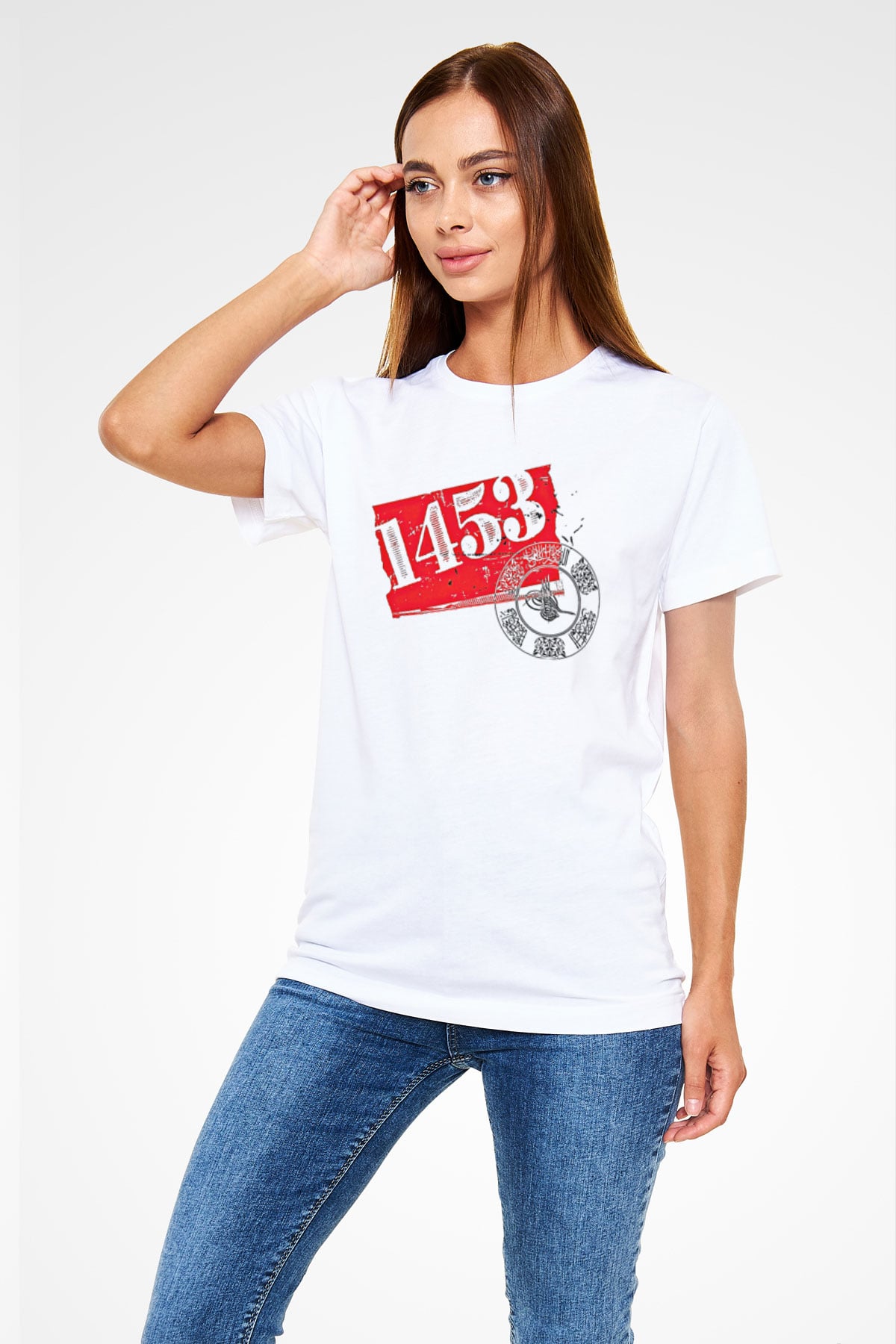 1453 Unisex Baskılı Beyaz Tişört - Tshirt