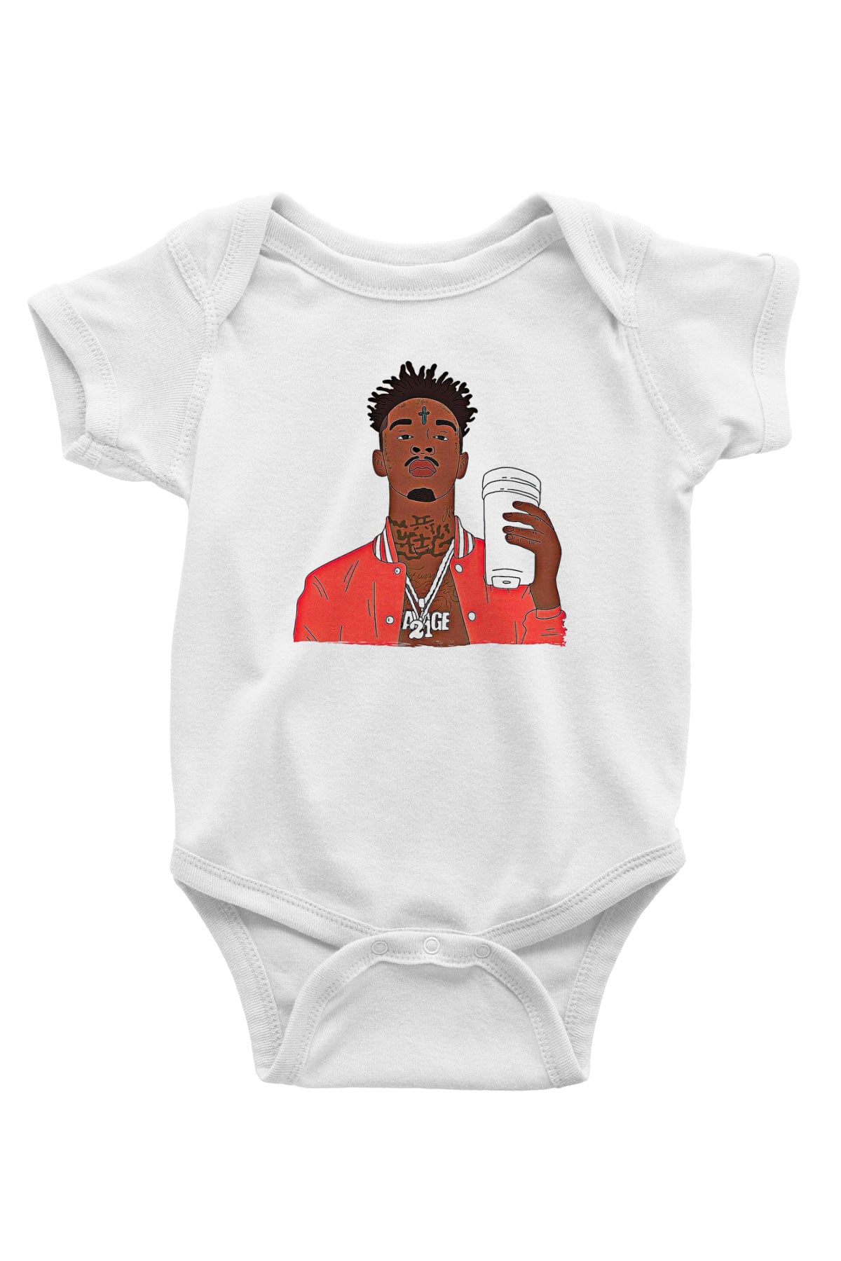 21 Savage Baskılı Beyaz Unisex Bebek Body - Zıbın