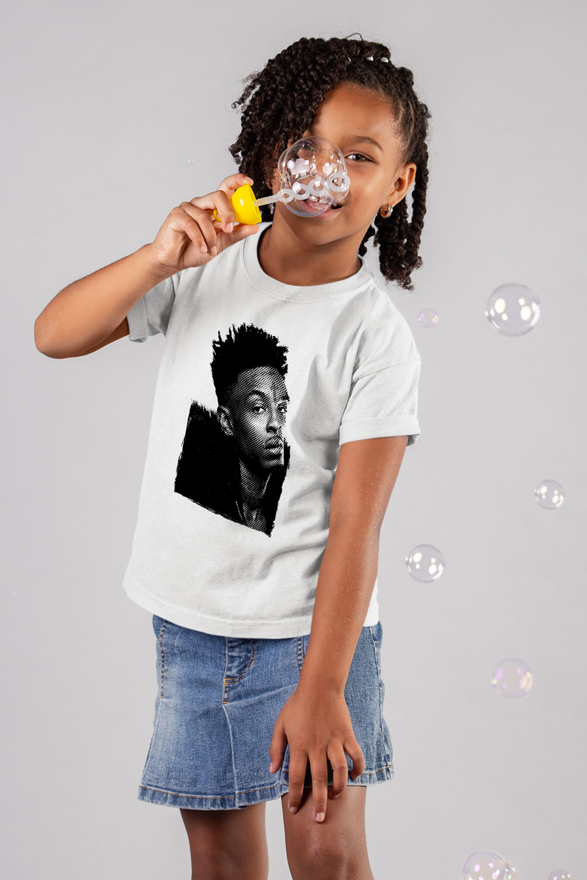 21 Savage Baskılı Beyaz Unisex Beyaz Çocuk Tişört - Tshirt