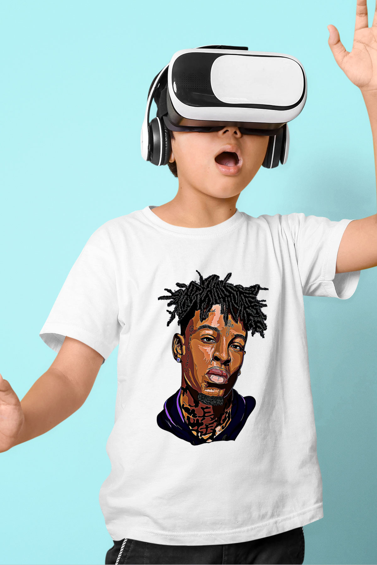 21 Savage Baskılı Beyaz Unisex Beyaz Çocuk Tişört - Tshirt