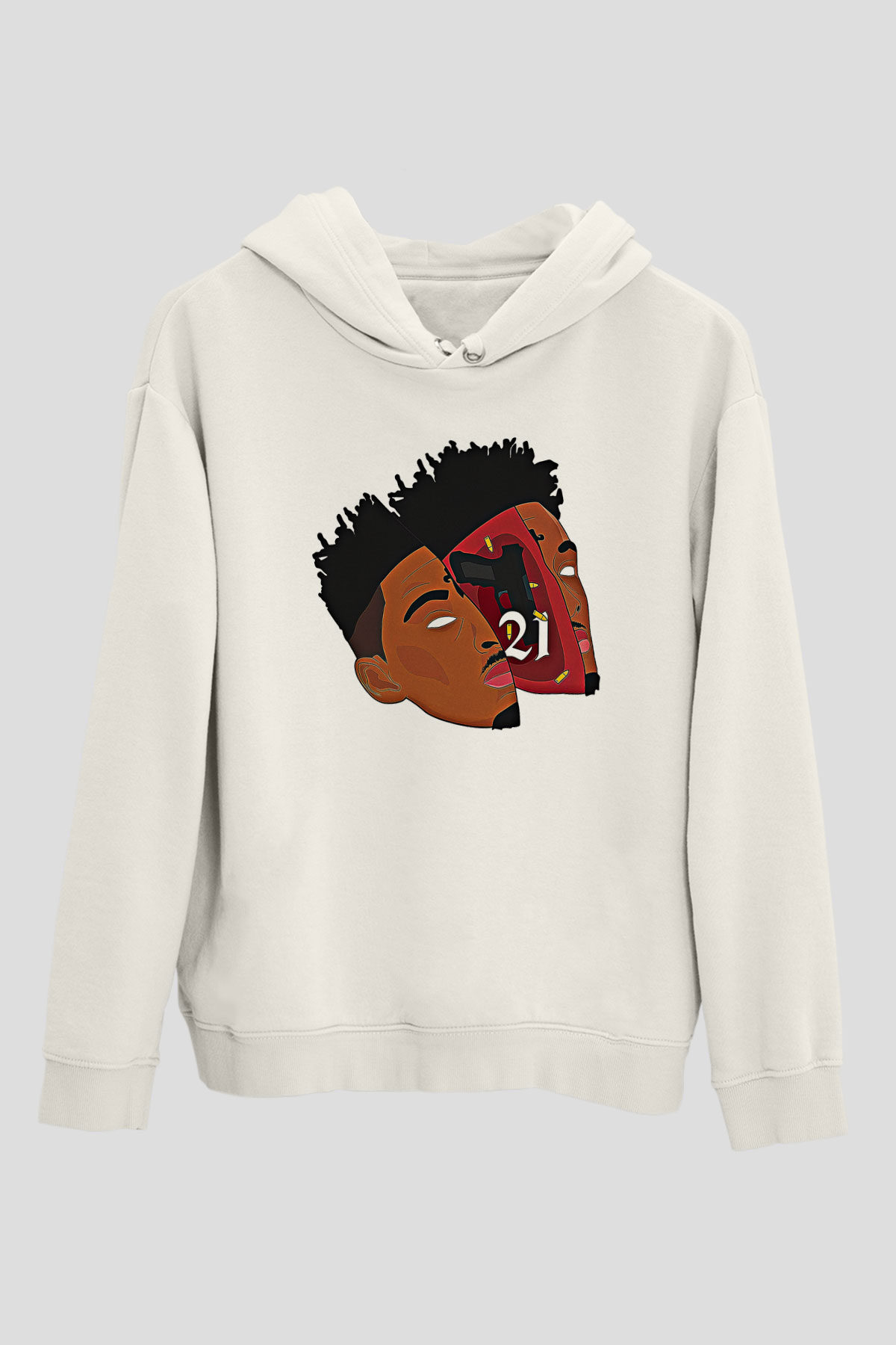 21 Savage Baskılı Beyaz Unisex Kapüşonlu Sweatshirt