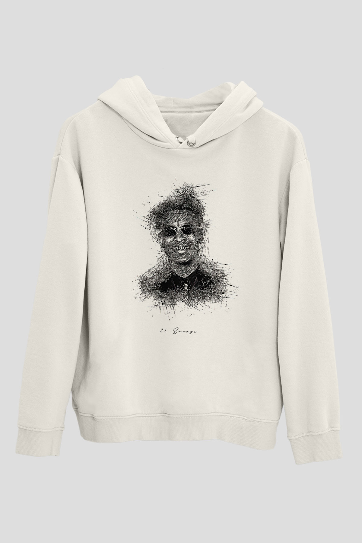 21 Savage Baskılı Beyaz Unisex Kapüşonlu Sweatshirt
