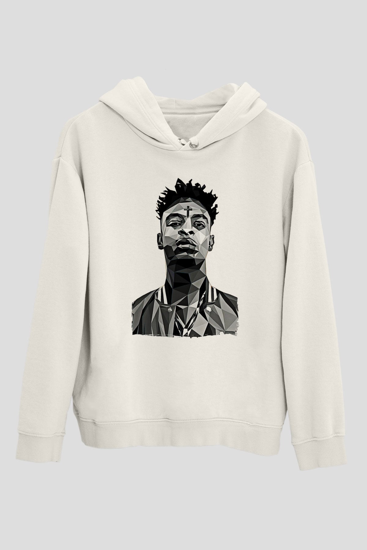 21 Savage Baskılı Beyaz Unisex Kapüşonlu Sweatshirt