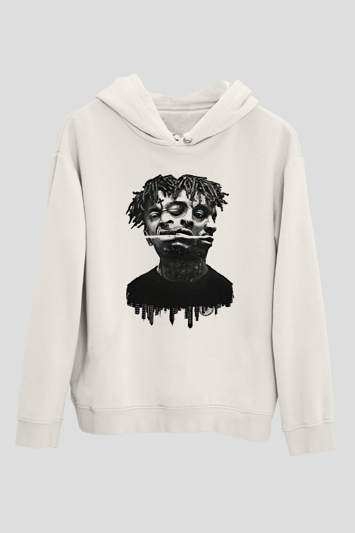 21 Savage Baskılı Beyaz Unisex Kapüşonlu Sweatshirt