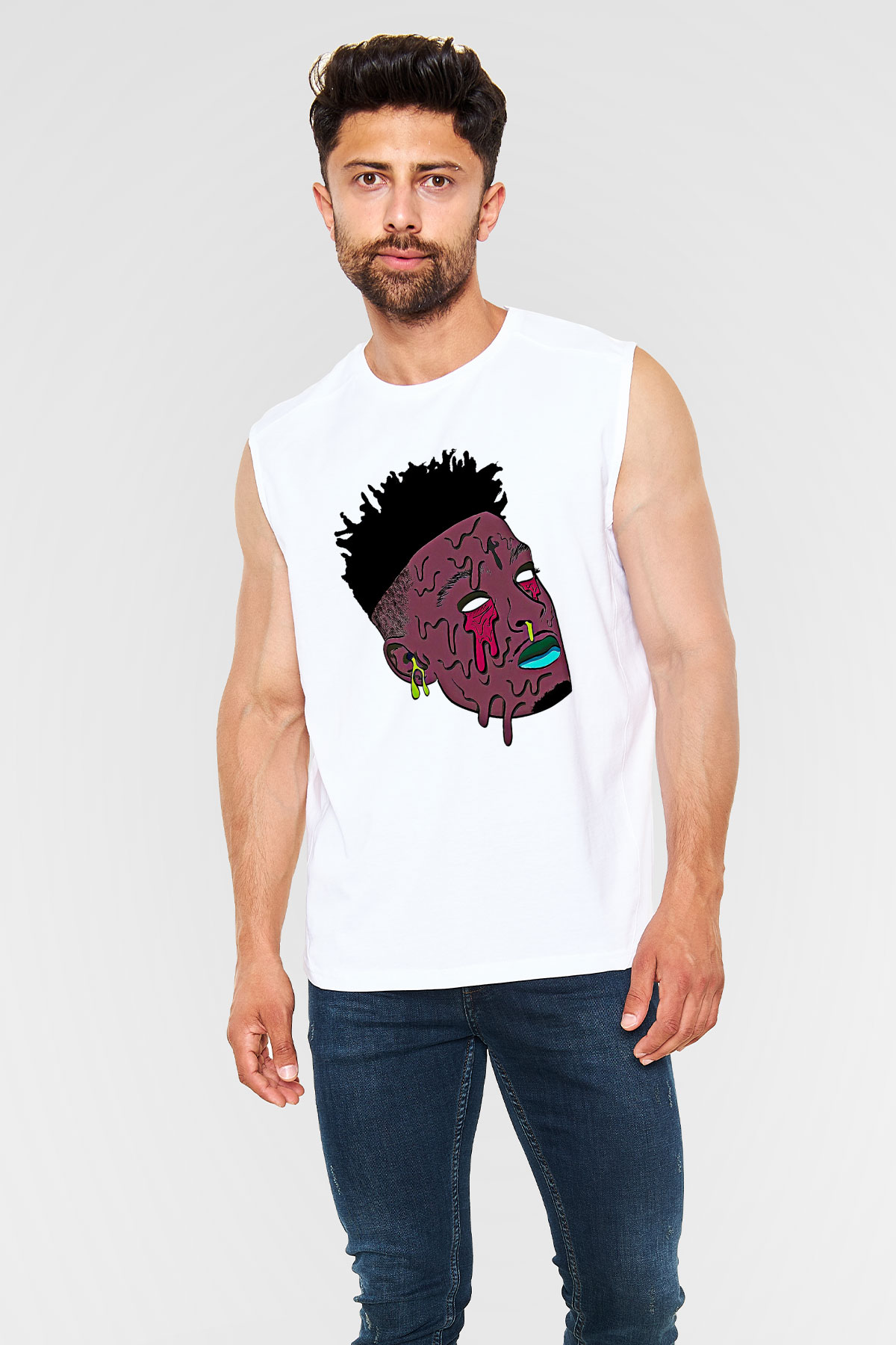 21 Savage Baskılı Beyaz Unisex Kolsuz Tişört - Tshirt