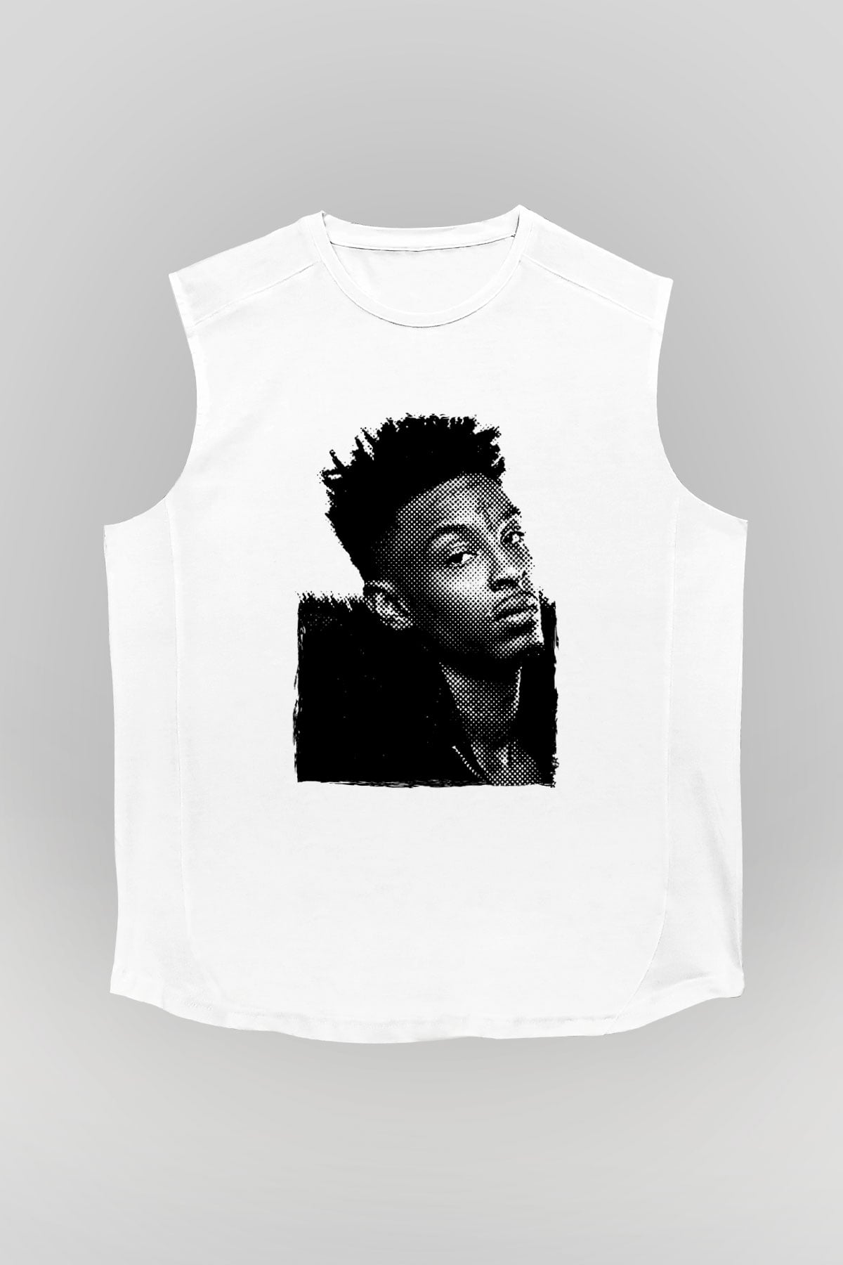 21 Savage Baskılı Beyaz Unisex Kolsuz Tişört - Tshirt