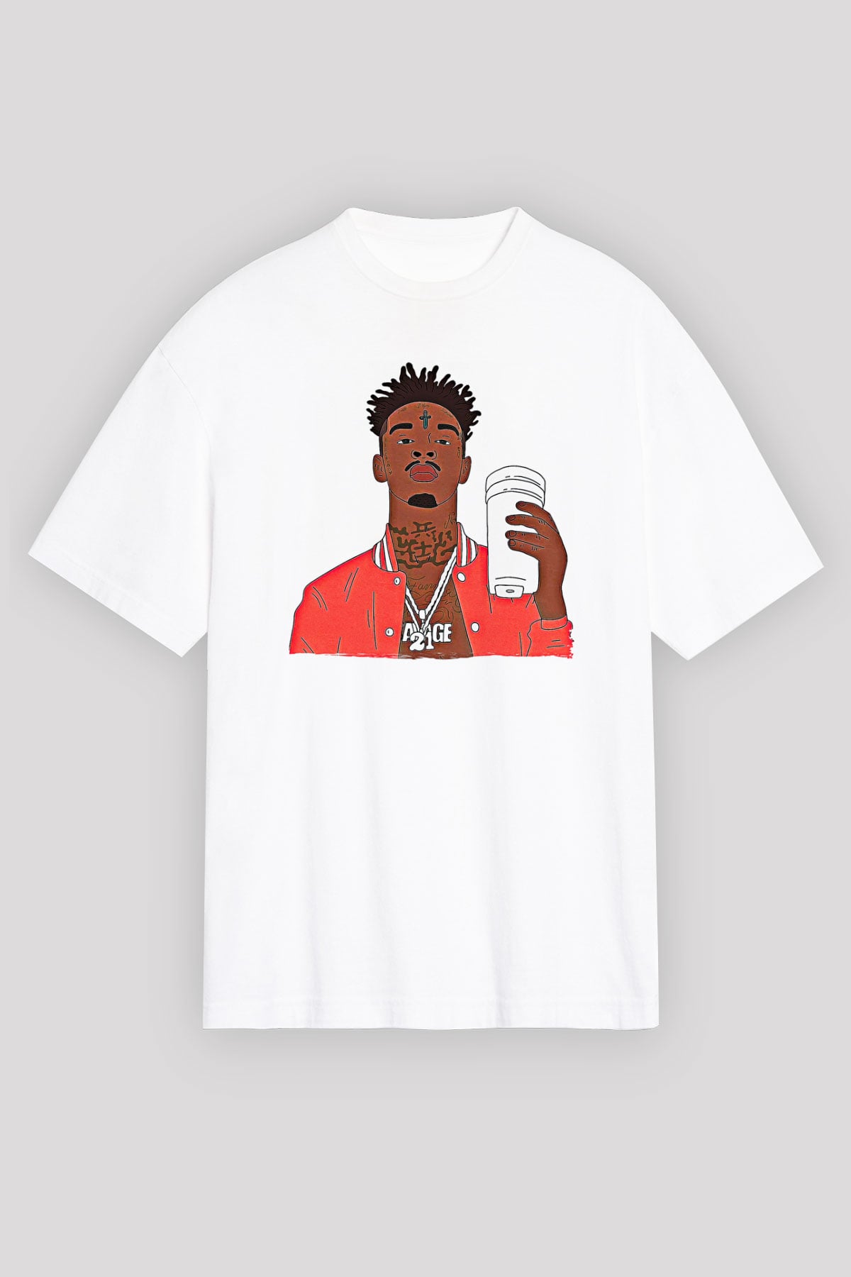 21 Savage Baskılı Beyaz Unisex Oversize Tişört - Tshirt