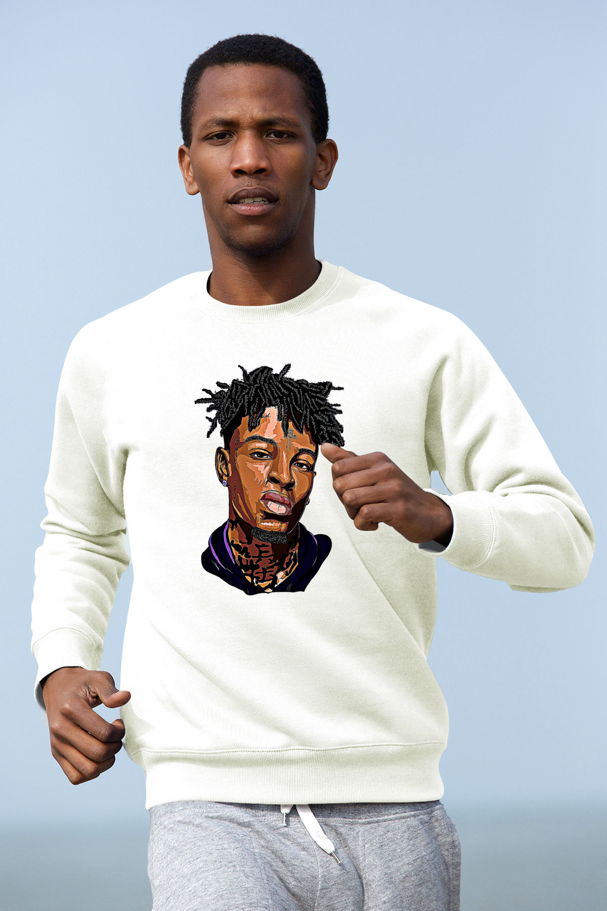 21 Savage Baskılı Beyaz Unisex Sweatshirt