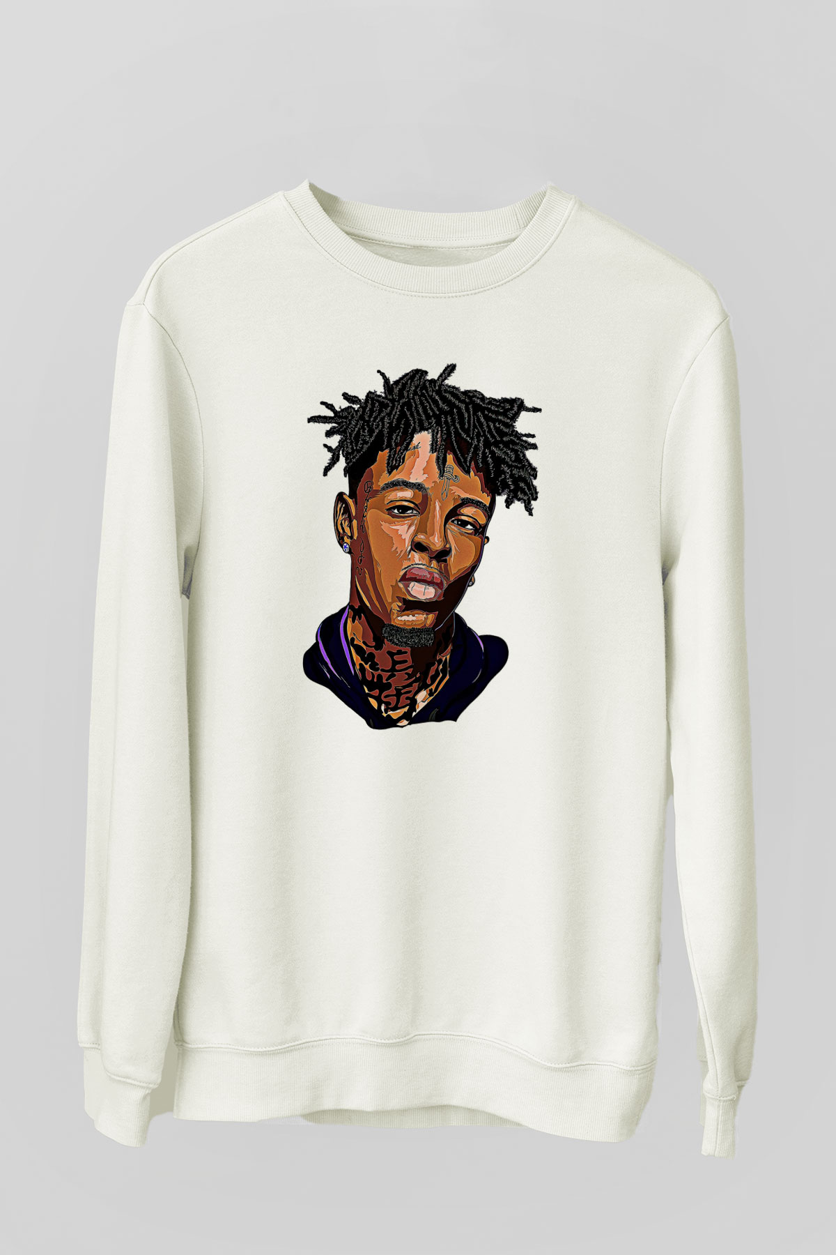 21 Savage Baskılı Beyaz Unisex Sweatshirt