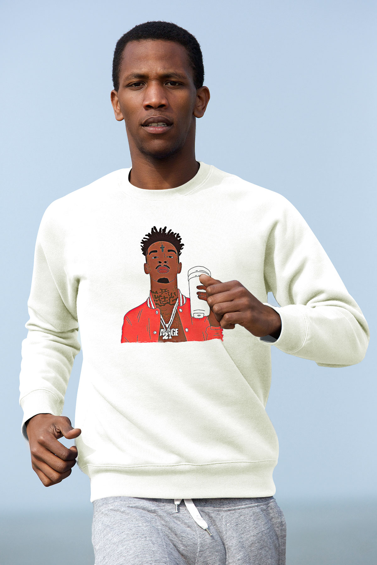 21 Savage Baskılı Beyaz Unisex Sweatshirt