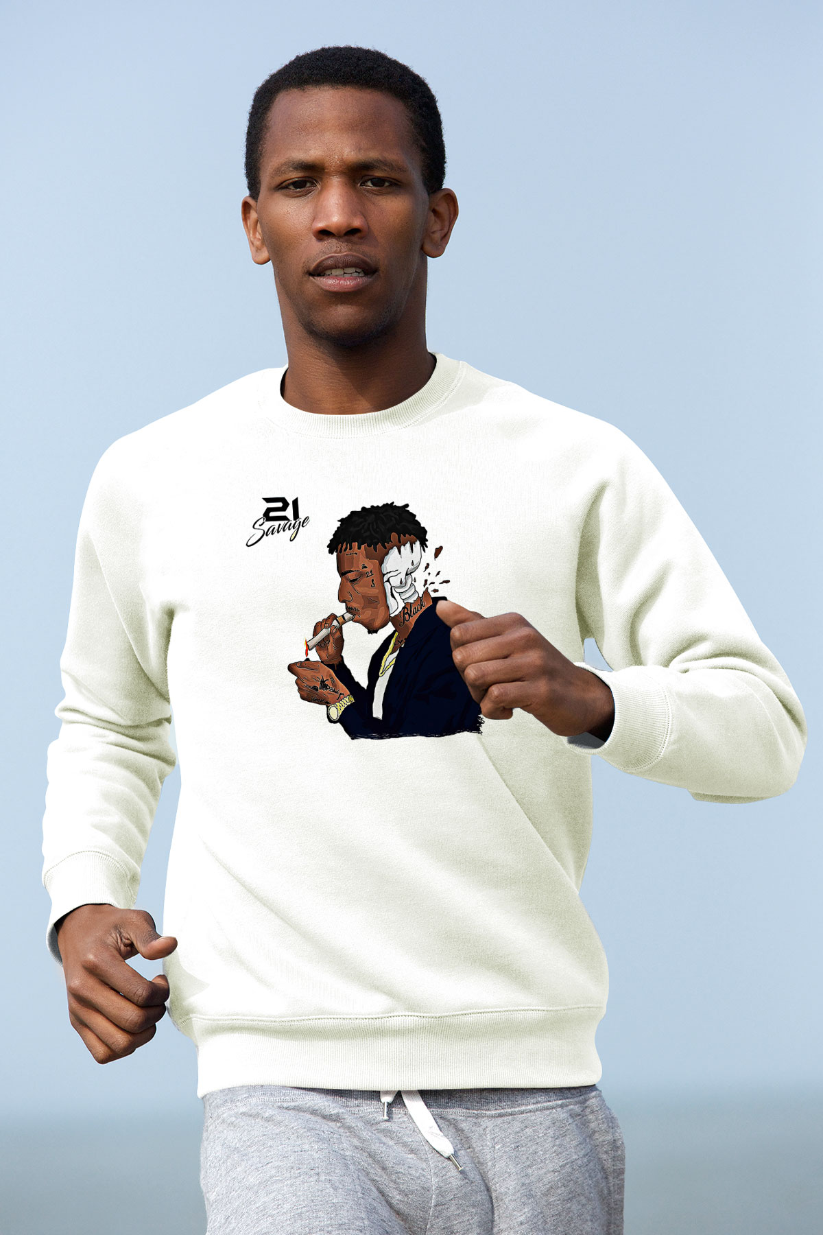 21 Savage Baskılı Beyaz Unisex Sweatshirt